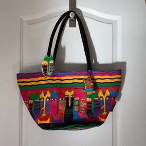 Laurel Burch colourful cat tote bag